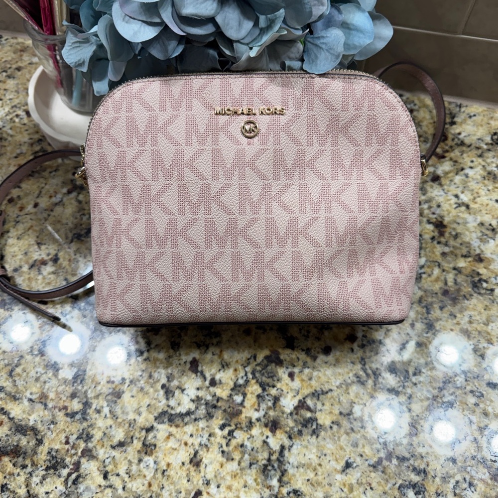 Michael Kors Blush MK Signature Dome Crossbody with Gold Hardware